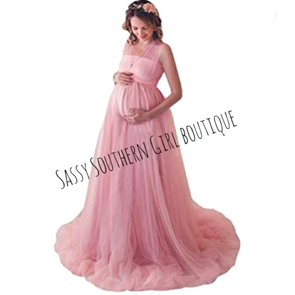 🆕⭐Bubble gum pink maternity tulle photoshoot maxi dress